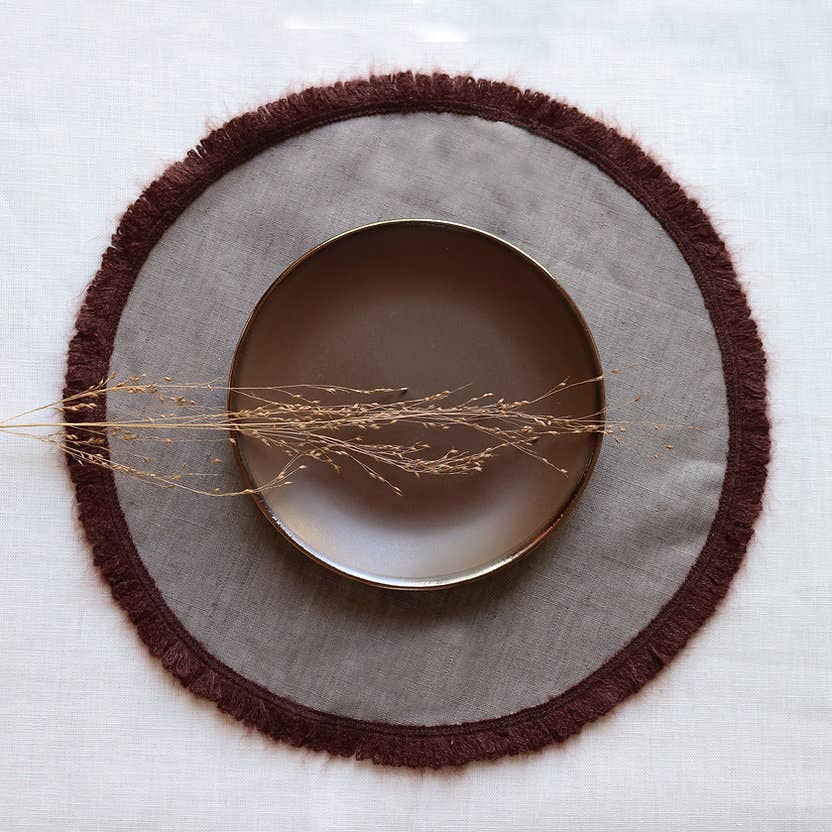 Sets de table en lin naturel - frange beige