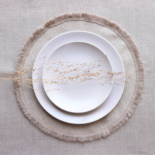 Sets de table en lin naturel - frange beige