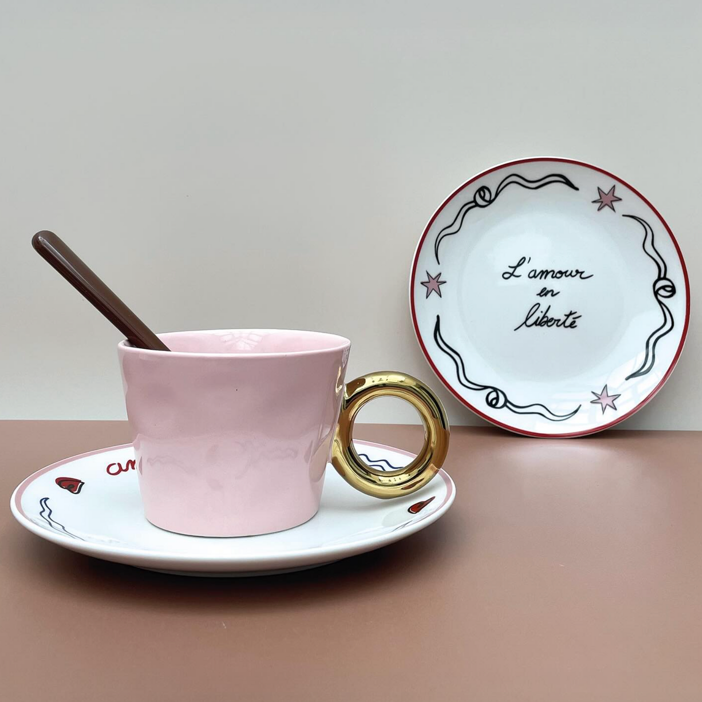 Set de 4 assiettes dessert amour oiseaux doré D19cm