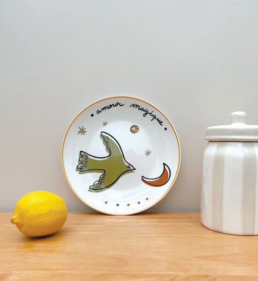 Set de 4 assiettes dessert amour oiseaux doré D19cm
